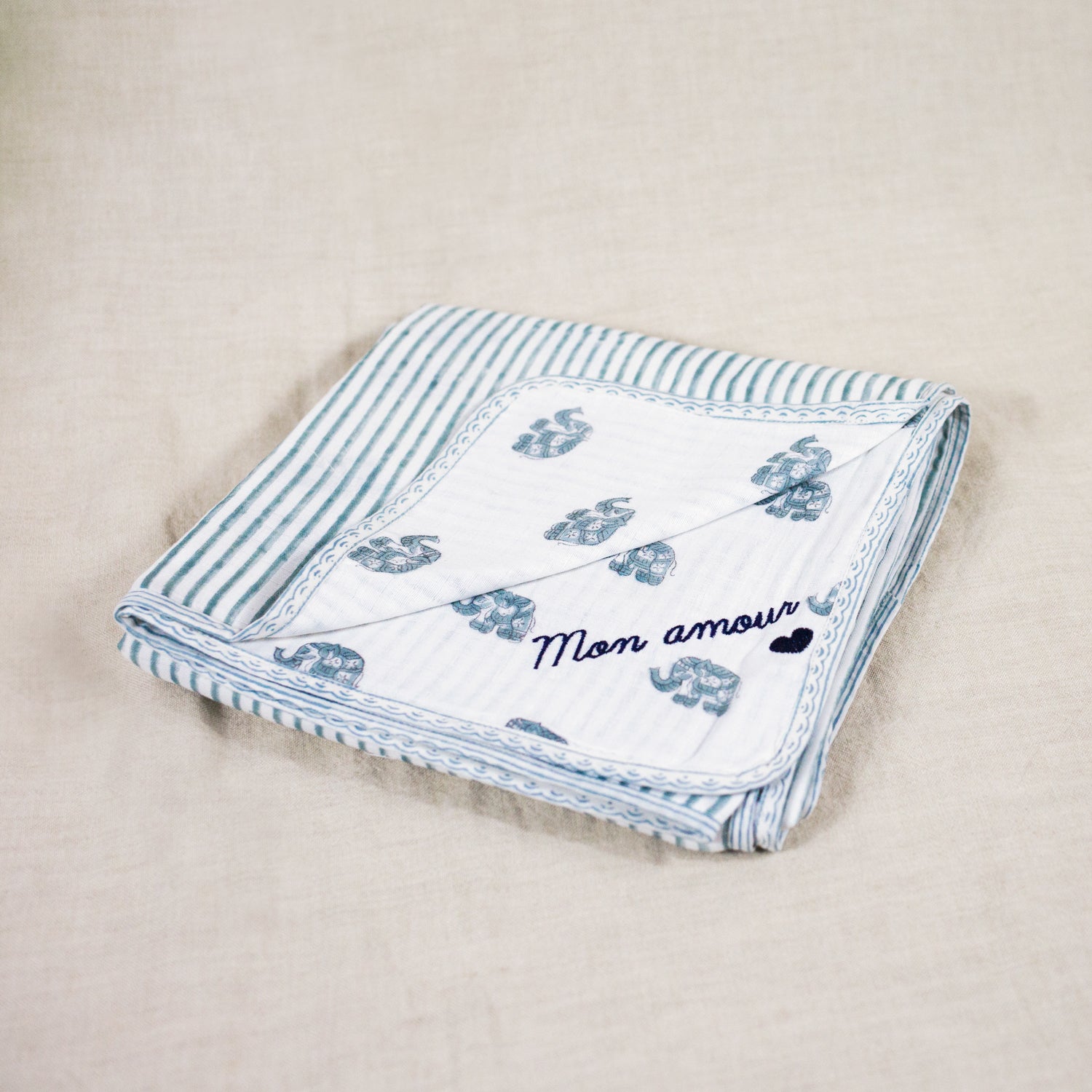 Couverture bébé mousseline de coton réversible personnalisée