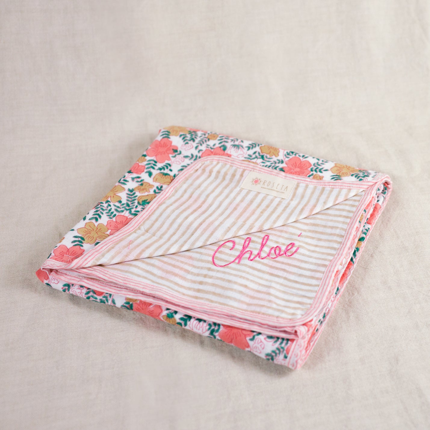 Couverture bébé mousseline de coton réversible personnalisée